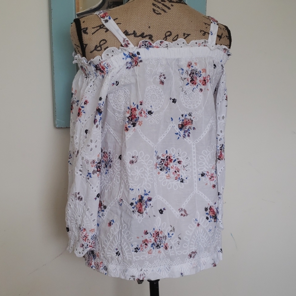 Loft White Eyelet Floral Cold Shoulder Top - Picture 3 of 5